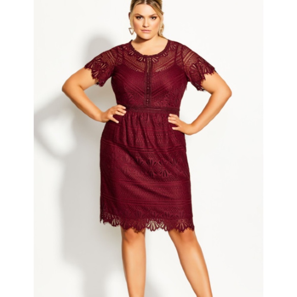 City chic plus size red lace dress